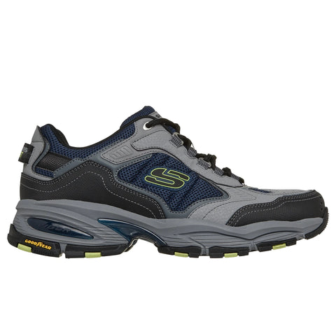 Side view of Skechers men's Vigor 3.0 shoe in gray & navy