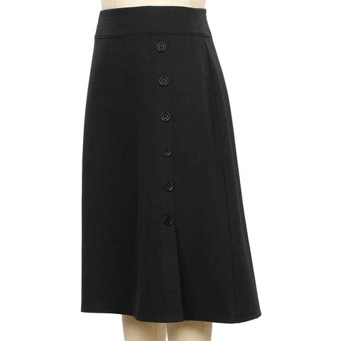 Black Begin Again Ponte Button Skirt