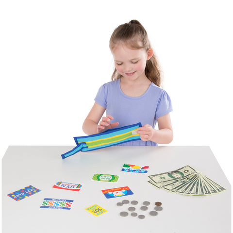 girls using pretend to spend wallet
