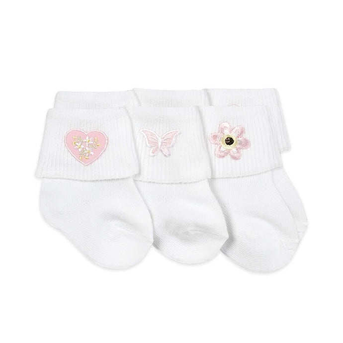 Jefferies Baby Girl Applique Collection Turn Cuff Socks 6-Pack 2413