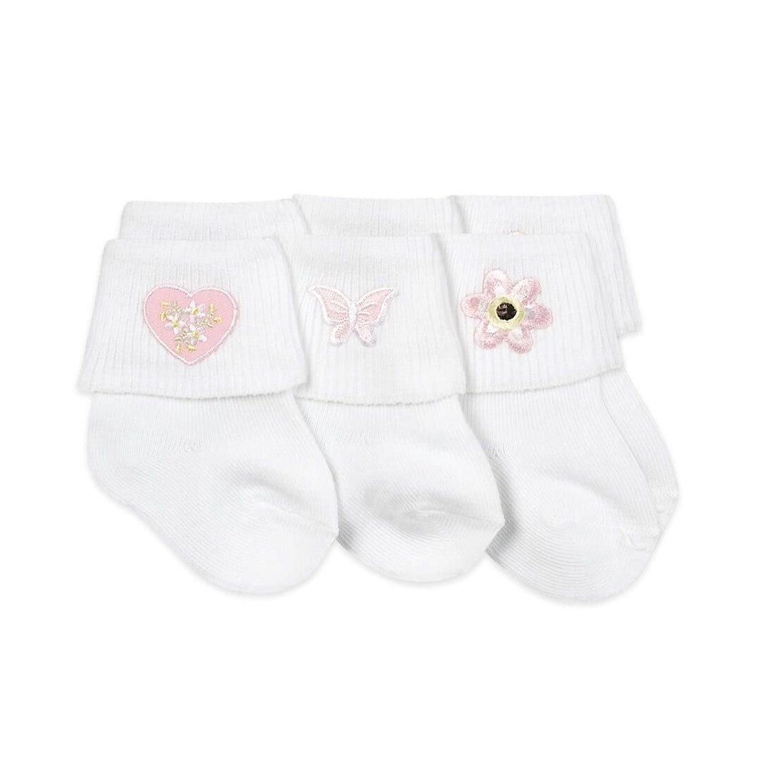 Jefferies Baby Girl Applique Collection Turn Cuff Socks 6-Pack 2413