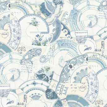 Larking Collection Porcelain Dishes Cotton Fabric 24637