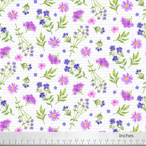 Pressed Flowers Collection W Words White Background Cotton Fabric
