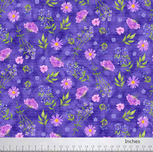 Pressed Flowers Collection W Words Dark Purple Background Cotton Fabric