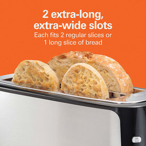 2 Extra-Long, Extra-Wide Slots; each fits 2 regular slices or 1 long slice of bread