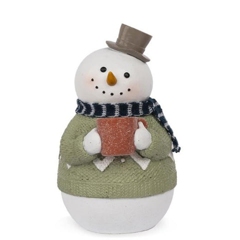 Snowman in Green Sweater with Cocoa Figurine 258-61663