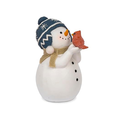 Snowman with Blue Hat and Red Bird Figurine 258-61664