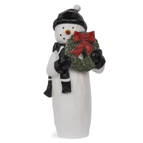 Snowman in Black Cap with Wreath Figurine 258-61922