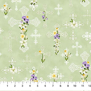 Spring Awakening Collection Delicate Flowers Cotton Fabric 26869 light green