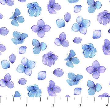 Rhapsody in Blue Collection Scattered Flowers Cotton Fabric 27071