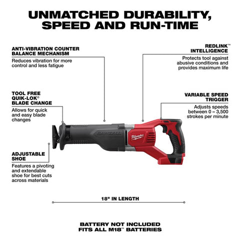 Details about Milwaukee M18 SAWZALL cordless reciprocating saw