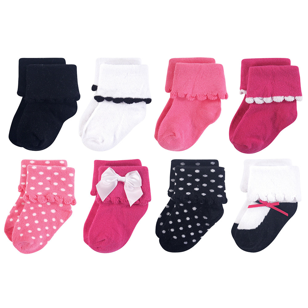 8-Pack Baby Girls' Black & Pink Bow Socks 28110