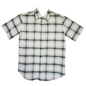 Boys' Short-Sleeve Green Plaid Shirt 2859