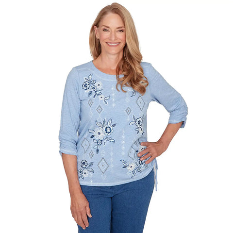 Women's Floral Diamond Embroidered Knit Top 29153