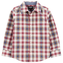 Burgundy, Brown Boys' Long-Sleeve Plaid Button-Front Shirt 89811