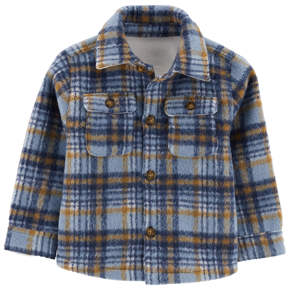 Toddler Boy 100% Cotton Plaid Stitching Button Design Hoodie Shirt