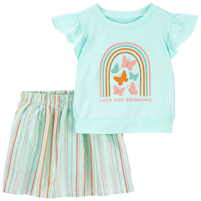 Toddler Girls' 2-Piece Butterflies Top & Striped Skort Set 2Q486210