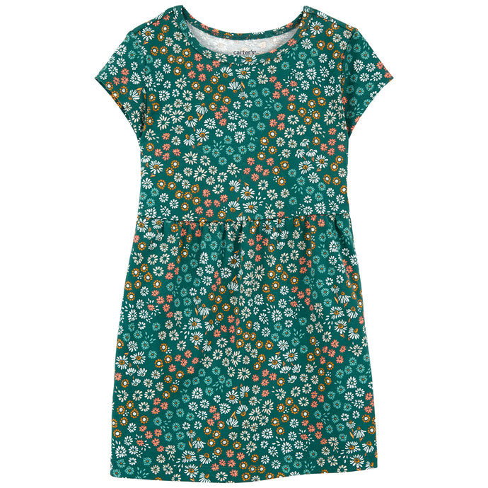 Toddler Girls' Green Floral Cotton Dress 2Q530610