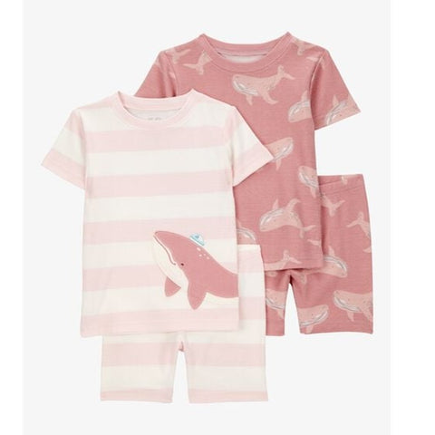 Toddler Whale Striped Snug Fit Cotton 4-Piece Pajamas 2S382910-969