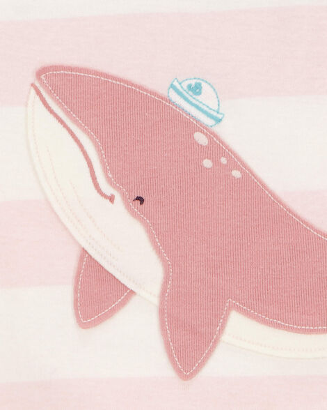Toddler Whale Striped Snug Fit Cotton 4-Piece Pajamas 2S382910-969