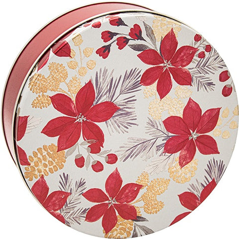 Poinsettias with Pine 2-Cup Round Tin