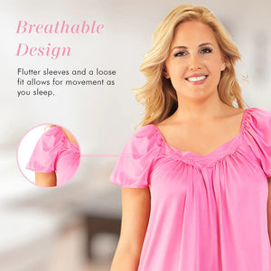 Breathable Design, flutter sleeves and a loose fit allows for movement as you sleep.