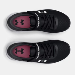 Under Armour Girls' Charged Pursuit 3 Running Shoes in black with white sole shown from the top