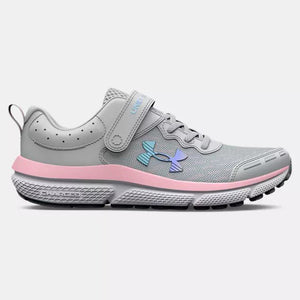 Halo Gray/Pink Sugar/Iridescent Girls' Pre-School UA Assert 10 Running Shoes 3026189-100
