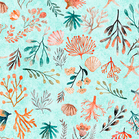 aqua coral, Cuties II Collection Cotton Fabric 314