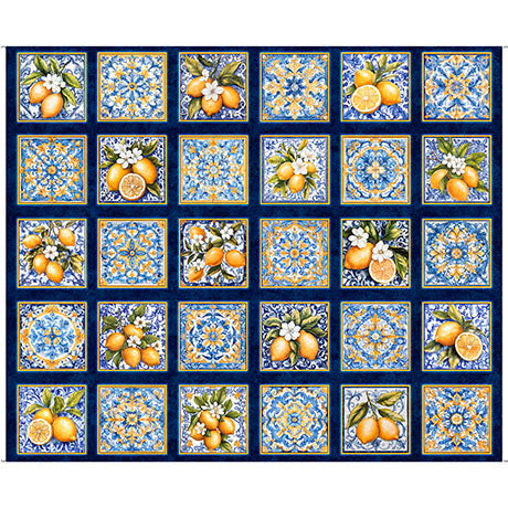 Citrus Bliss Collection Lemons and Tiles Cotton Fabric 31711