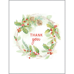 Pine & Holly Wreath Blank Thank You Christmas Boxed Cards 321-5904