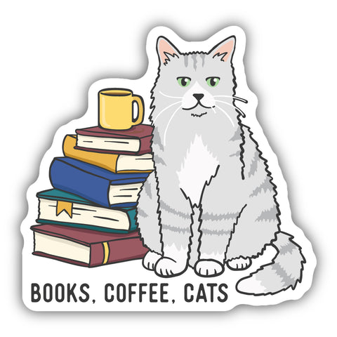 Book, Coffee, Cats Sticker 3283-LSTK