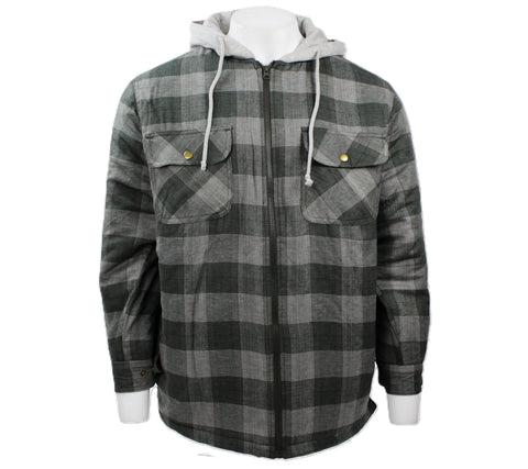 Good Traditions men's Bison hooded quilted flannel shirt-jacket in green plaid
