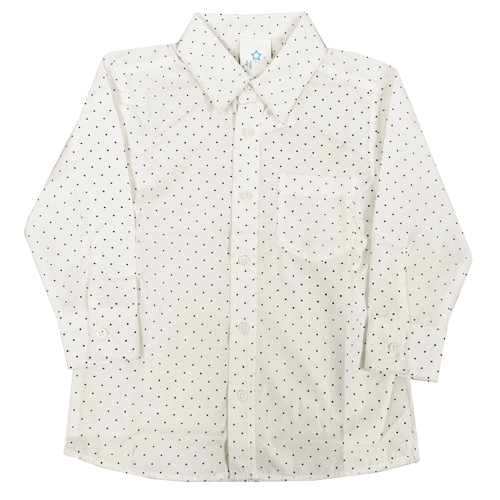 Akashi Boys' Long-Sleeve White Shirt with Black Dots 3302 2202