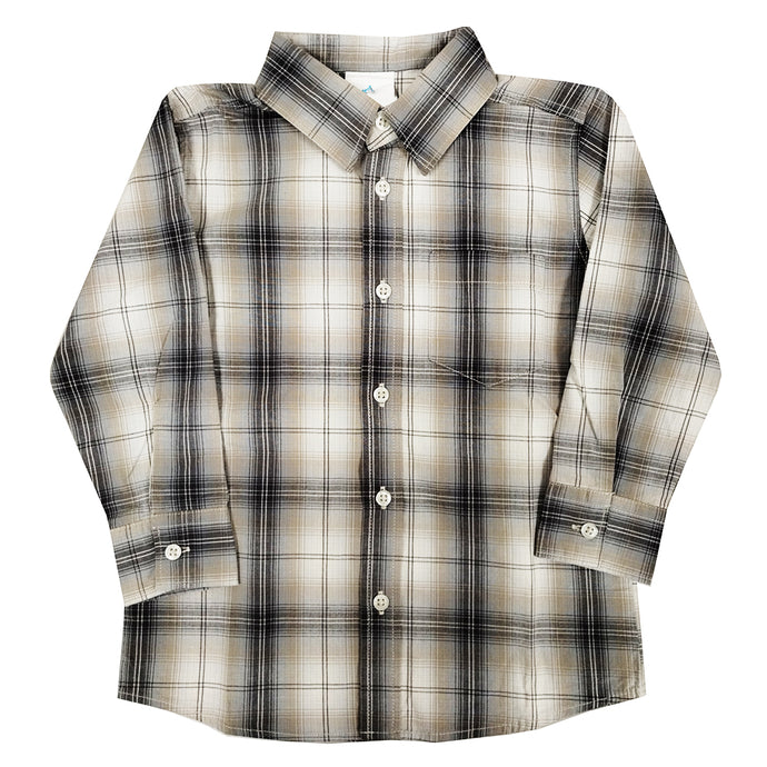 Boys' Long-Sleeve Gray & Earth Tone Plaid Shirt 3305 2305