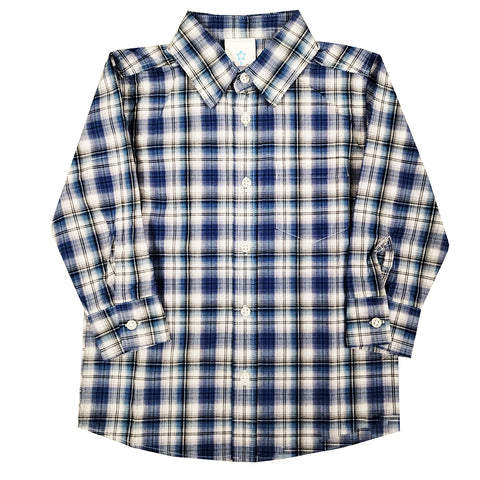 Boys' Long-Sleeve Blue & Black Plaid Shirt 3306 2306