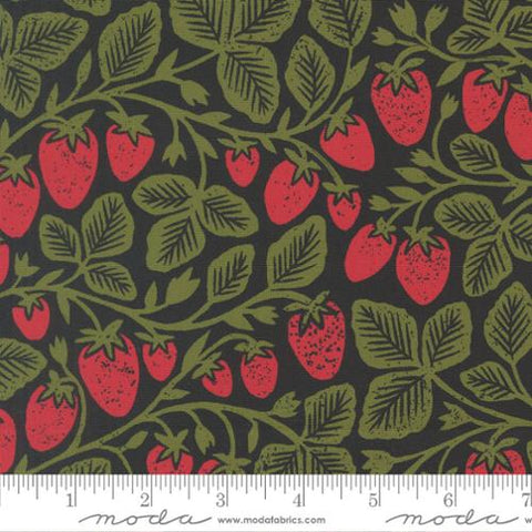 midnight, Garden Series Collection Strawberry Cotton Fabric 3324
