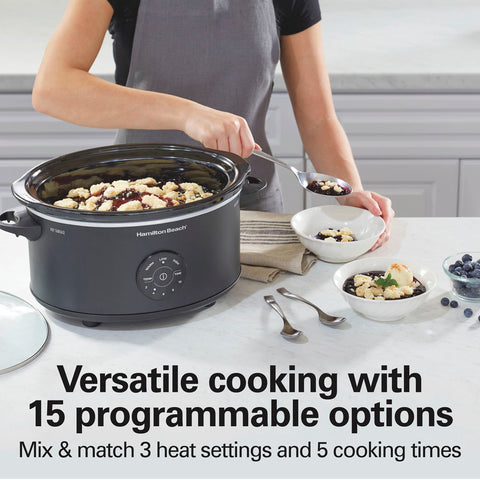 Program options for Hamilton Beach 6-quart programmable black slow cooker