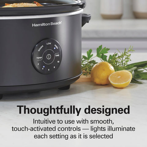 Controls info for Hamilton Beach 6-quart programmable black slow cooker