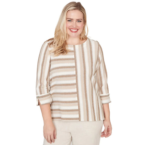 Women's Spliced Stripe Three Quarter Sleeve Top 34142