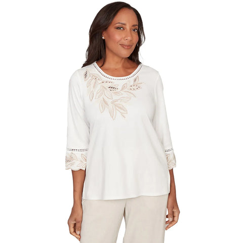 Women's Embellished Leaf Ruffle Sleeve Top 34154