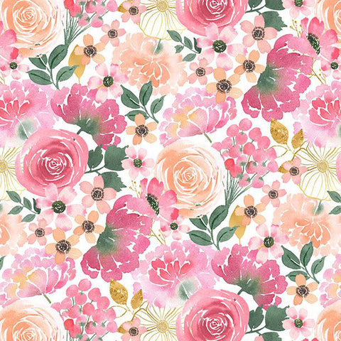 Peony Blossoms Collection Packed Florals Cotton Fabric 34713