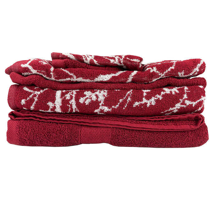 Burgundy Foliage 6-Piece Plush Cotton Towel Set