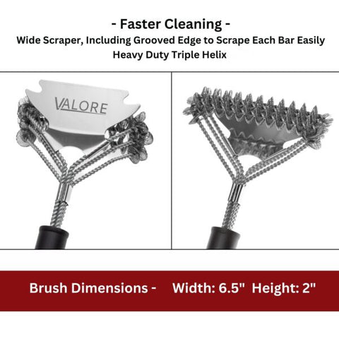 Valore 16-inch Bristle-Free BBQ Brush/Scraper showing cleaning details