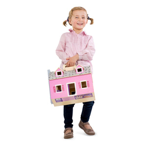girl carrying dollhouse