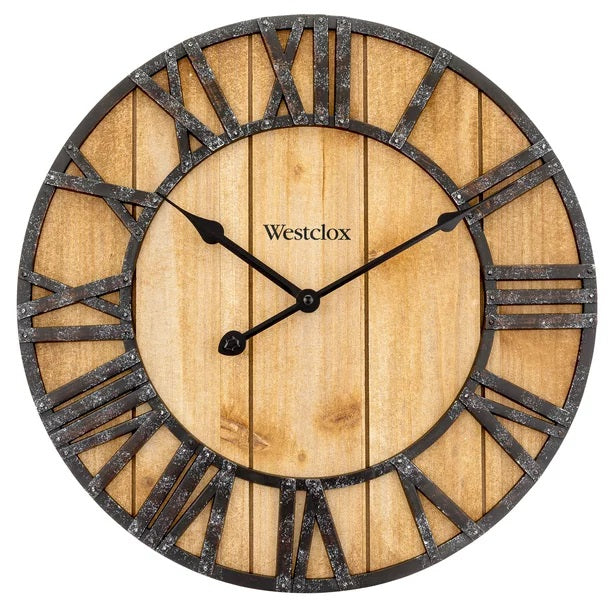 Natural Wood Grain Wall Clock with Raised Roman Numerals 38067