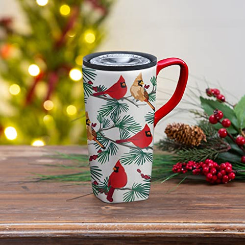 perching cardinals mug with festive background