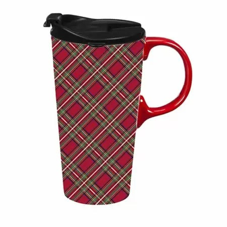 Ceramic Travel Cup Festive Plaid 3CTC01020