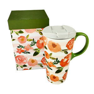 Ceramic Travel Cup Pink Peony