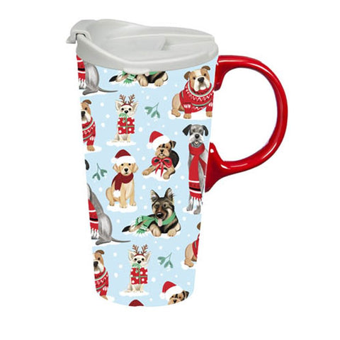 Ceramic Travel Cup Winter Dogs in Scarves